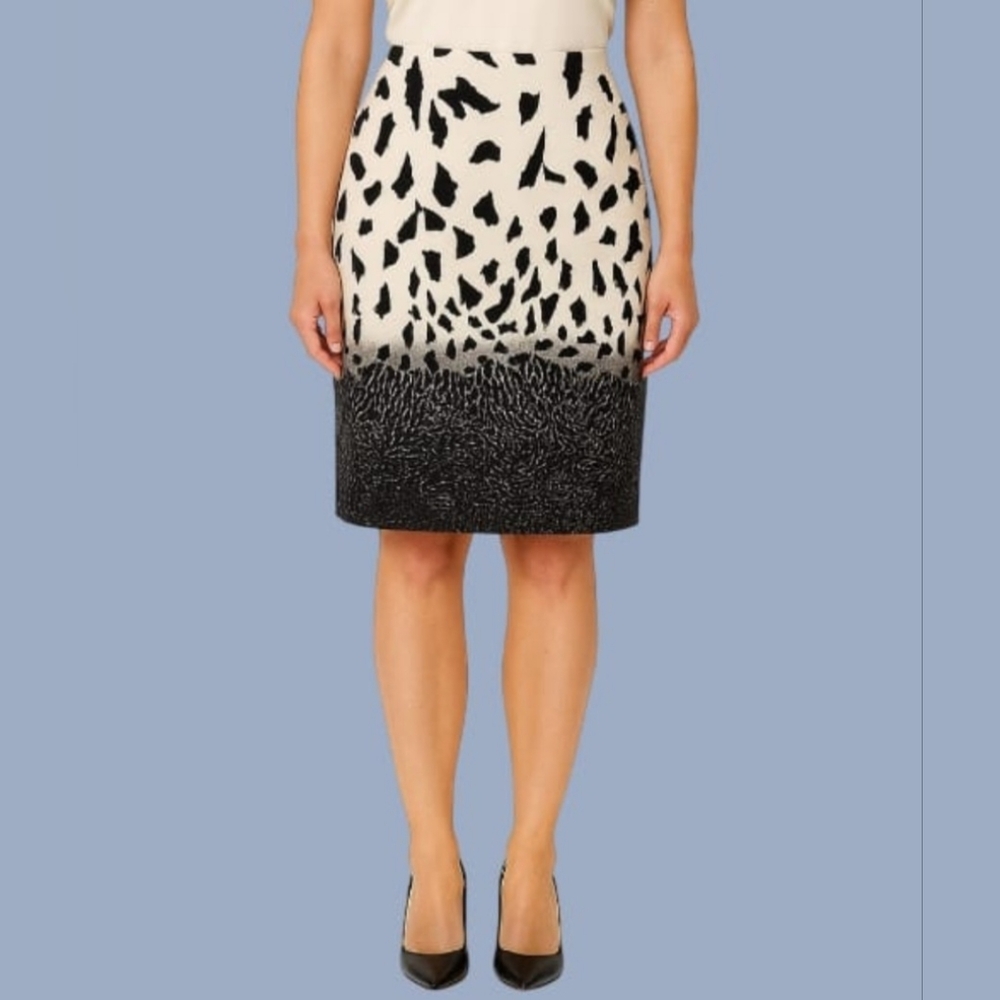 Sao Paulo Animal Print Pencil Skirt Retro Cream Gray Black Size 12